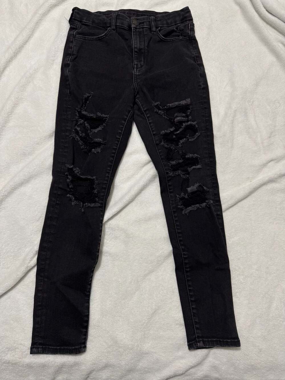 American Eagle Curvy Hi-Rise Jegging Size 8 Short Black Distressed
